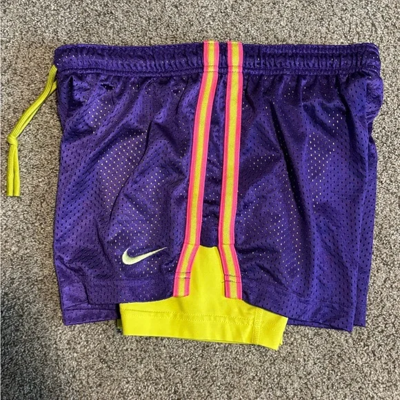 Nike Women's Purple and Yellow Athletic Shorts - Picture 7 of 9